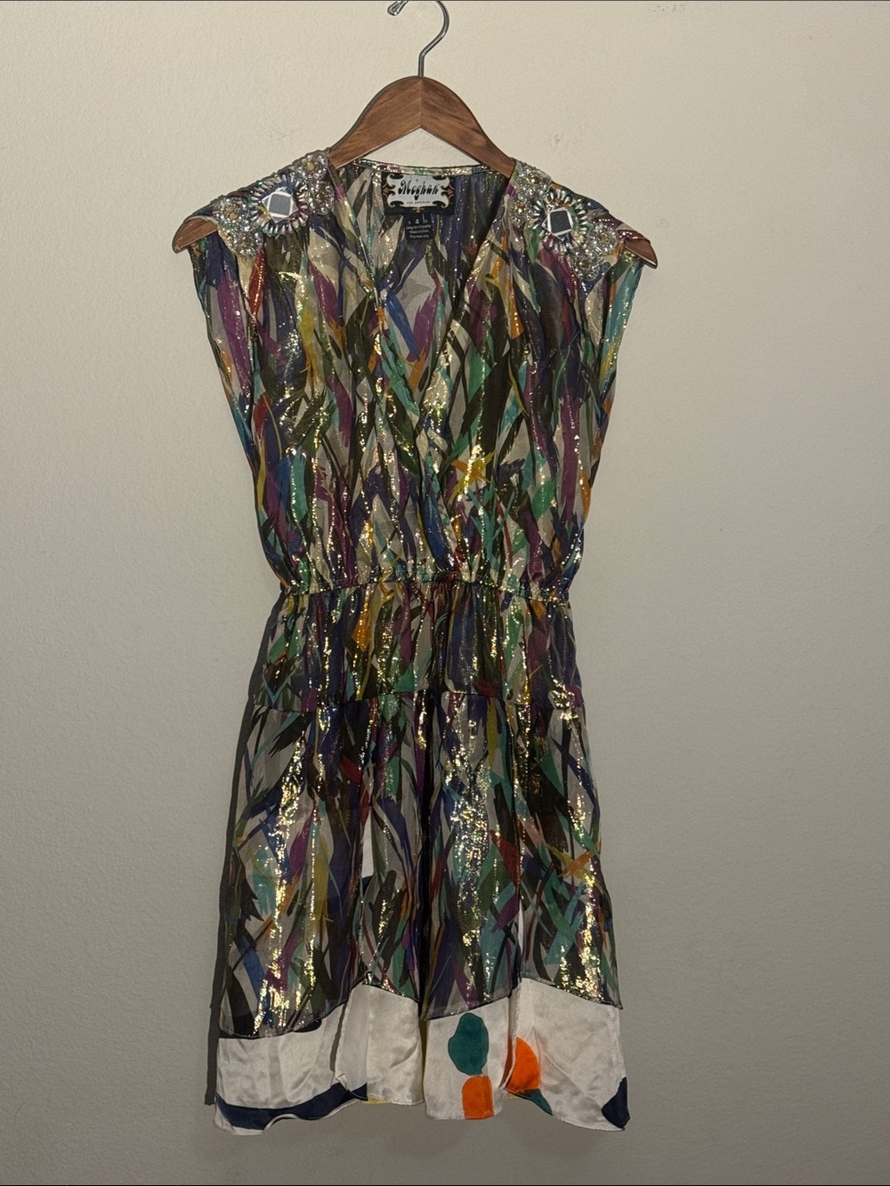 Meghan Fabulous Vintage Silk Metallic Beaded Mini Dress 4